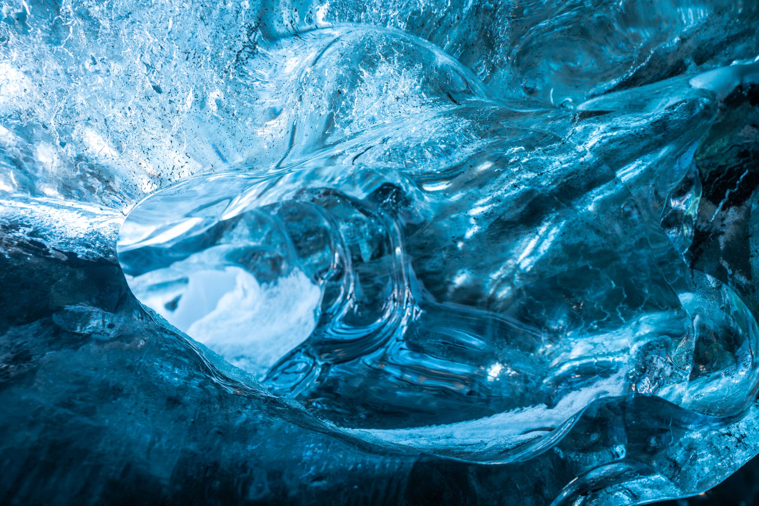 detail of ice inside the glacier cave at vatnajokull glacier in winter in iceland